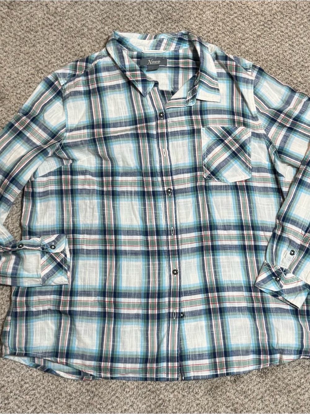 Light Blue Plaid Button-Up Shirt